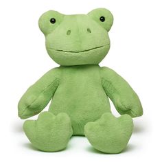 a green frog stuffed animal on a white background