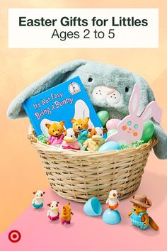 an easter basket filled with toys and books for littles ages 2 - 5 to 5