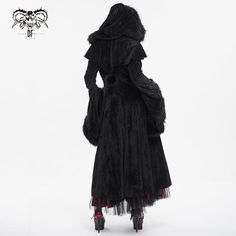 This gothic long coat is patchwork with fluffy fabric on the hem. It has flared sleeves and a hood. Draped design on the shoulder and a fluffy ball on the back. Horn buttons for closure. Material:?Polyester Weight: 1.96KG Size: XS-3XL SKU:?CT214 Fluffy Fabric, Fluffy Coat, Coat With Hood, Designer Drapes, Fashion Materials, Sweater Coat, Sweater Coats, Fur Trim, Flared Sleeves