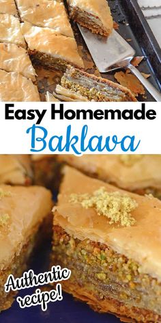 an easy homemade baklaa recipe is shown with the title in the middle and bottom right corner