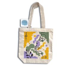 Hand painted tote bag with abstract design of plants and girl face 13x13 in Painted Tote Bag, Painted Tote, Girl Face, Abstract Design, Etsy Accessories, Accessory Gift, Pet Supplies, Gift Card, Electronic Accessories