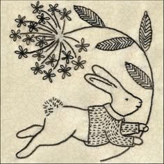 a drawing of a rabbit with flowers on it's back