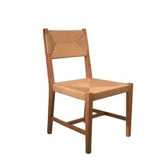 a wooden chair with woven seat padding on it's back end, viewed from the front