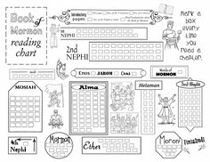 the book of mormon reading chart is shown in black and white, with an image of children