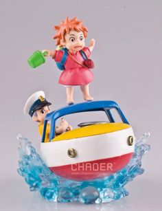 a figurine is standing on top of a boat with a sailor in it