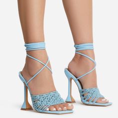 Brand New Ego Light Blue Knit Square Toe Strappy Ankle Strap High Heel Sandals Brand New Heel Height Approximately 4” True To Size Trendy Fitted Lace-up Sandals For Spring, Blue Fitted Sandals With Ankle Strap, Trendy Blue Strappy Sandals, Blue Round Toe Lace-up Sandals, Blue Strappy Synthetic Heels, Trendy Fitted Lace-up Sandals With Open Heel, Blue Synthetic Strappy Heels, Fitted Blue Heels For Summer, Fitted Blue Summer Heels