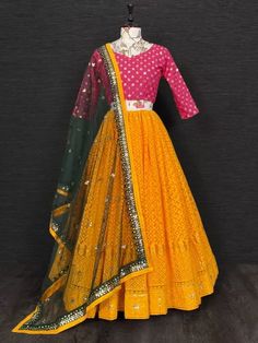 Stunning Look in Net Fabric Lucknowi Work Lehenga Choli in Yellow Color for Haldi and Mehndi Ceremony for Wedding, Item code: KTLN1313, Price: 78.99 USD, Color: Yellow, Fabric: Net, Occasion : Wedding, Size: Semi Stitch, Stitching: Custom Stitch, Without Stitch, Gender: Women. Lucknowi Embroidery, Embroidery Thread Work, Garba Dress, Dressing Design, Mehendi Outfit, Ghaghra Choli, Choli Dress, Navratri Dress, Yellow Lehenga