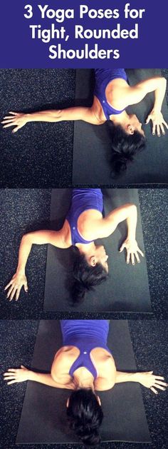 a woman doing yoga poses for tight, rounded shoulders