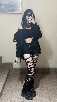 #alt#goth#outfit#grungeoutfit#aesthetic#ootd#fashion#mirrorphoto#chunkyboots#altoutfit Goth Sweater Vest Outfit, Enby Alt Outfits, Girly Gothic Outfits, Goth Asthetics Outfit, Forest Goth Outfits, Alt Concert Outfit Ideas, Goth Thrifting, Alt Fashion Women, Goth Jeans Outfit