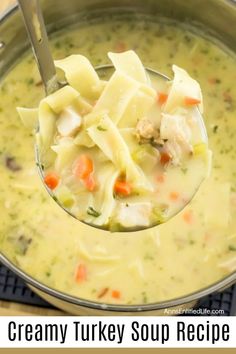 a ladle full of creamy turkey soup recipe