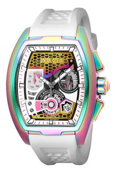 This incredible Invicta watch from the S1 Rally collection offers a Quartz movement, and a sophisticated iridescent case. The face displays a pink, gunmetal metal dial protected by our proprietary Flame Fusion Crystal. The design is completed by a white silicone band. This timepiece can resist water for up to 100m.To cruise in the fast lane means to live in a world where a moment in time can determine ultimate glory. The Invicta S1 is a qualified champion complete with an automatic drive and sty