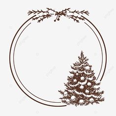 a christmas tree in a round frame on a white background