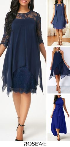 Chiffon Overlay Navy Three Quarter Sleeve Lace   Blue Dress. free shipping worldwide, #rosewe#dress Blue Dresses For Women, Fashion Dresses Online, Chiffon Overlay, Lace Blue Dress, Mothers Dresses, Groom Dresses, Mother Of Bride, Bride Dresses, Mother Of The Groom