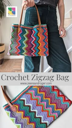 the crochet zigzag bag is made with two different colors