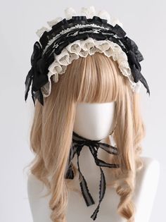 The hairband has bows on the sides.  This price is for a hairband only. Ruffles Reference, Ruffle Reference, Wig Closet, Ruffle Headband, Lace Hairband, Steampunk Fashion Female, Moodboard Inspo, Steampunk Fashion Male, Hairstyle Idea