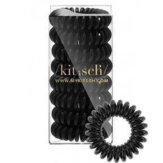 Telephone cord style hair ties! Creaseless and dent-free hair coils by KITSCH come in all black. Headache & kink-free and perfect for every hair type! Pack includes 8 hair coils. Coil Hair Ties, Spiral Hair Ties, Phone Cords, Derby Fascinator, Hair Coils, Exfoliating Body Scrub, Conditioner Bar, Clarifying Shampoo, Clover Earrings