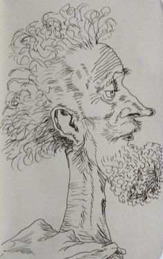 a drawing of a man's head with curly hair