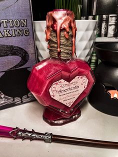 Love Potion Amortentia, Cool Potion Bottles, Love Potion Bottle Diy, Fake Potions, Amortentia Aesthetic, Love Magic Aesthetic, Love Potion Aesthetic, Harry Potter Potions Diy