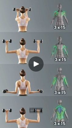 a woman is doing exercises with dumbbells