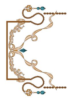 an ornate frame with beads and pearls on the edges is shown in brown, white and blue