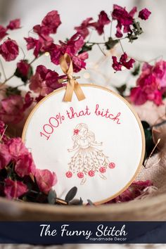 This modern embroidery hoop art comes ready to hang & ready to gift. Feminist & funny, 100% That Bitch adds personality to your home or work decor. Shop the full collection at The Funny Stitch today(free shipping over $35!) #GiftforHer #Lizzo #FeministEmbroidery Feminist Funny, Feminist Embroidery, Work Decor, Funny Cross Stitch, Creative Wall Art