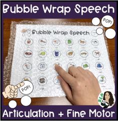 a hand pointing at a bubble wrap speech on top of a sheet of paper that says bubble wrap speech