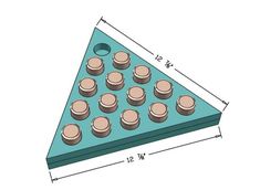 a blue triangle with some brown knobs on it and a ruler in front of it