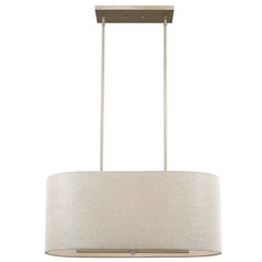 a light fixture with a beige drum shade