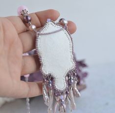 Bead embroidery NecklaceStatement beaded Jewelry Pink pendant | Etsy Pink Pendant, Mother Of Pearl Pendant, Biwa Pearls, Mother Day Gift, Fringe Necklace, Jewelry White, Bead Work Jewelry, Bead Embroidery, Pearl Pendant