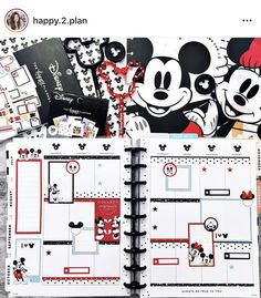 an open planner with mickey mouse stickers on it and the title happy 2 plan