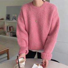 Pink Aesthetic Winter Outfit, Cozy Outfit, Casual Style Outfits, Knitting Inspiration, Outfits Casuales, Pink Sweater, Comfy Outfits, Everyday Outfits