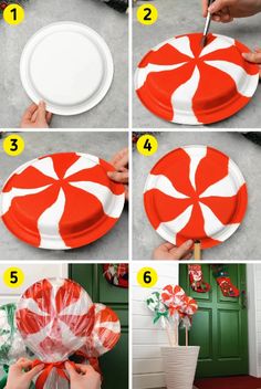 how to make a paper plate candy cane centerpiece for the table or front door