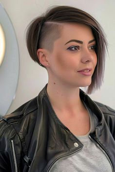 The Trending Bixie Haircuts of 2024 Sidecut Bob, Undercut For Women, Female Undercut Long Hair, Bob With Shaved Side, Deep Brunette, Edgy Undercut, Edgy Bob Haircuts, Undercut Bob Haircut, Side Shaved