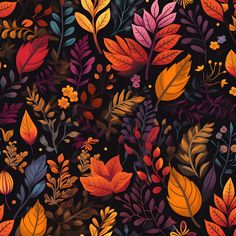 colorful leaves and flowers on a black background