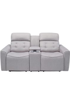 the reclining sofa has two seats and a footstool