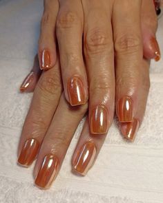 Gel Orange Nails, Orange Chrome Nails Designs, Nail Colour, Shiny Nails, Nail Jewelry, Orange Nails, Manicure Y Pedicure