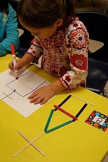 Choose a number and pick out that many sticks to create a design with. After making the design, use markers to draw it using the correct colors then write the number. Pick A Number, Early Math, Kindergarten Art, Math Classroom