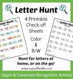 the printable letter hunt for upper and lowercase recognition activity is shown in green