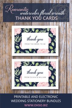 two thank cards with pink flowers on them