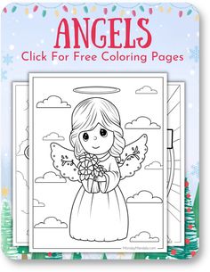 an angel coloring book with the title angels click for free coloring pages on it's cover