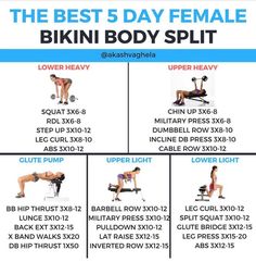 the best 5 day female bikin body split workout plan for beginners and women