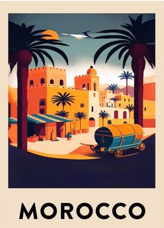 an old poster advertising morocco with palm trees