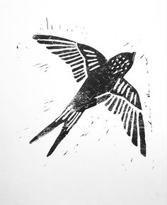 a black and white drawing of a bird flying