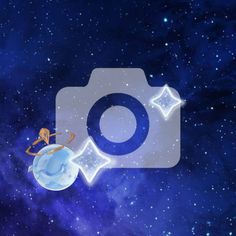 an image of a camera with stars in the background and a person on top of it