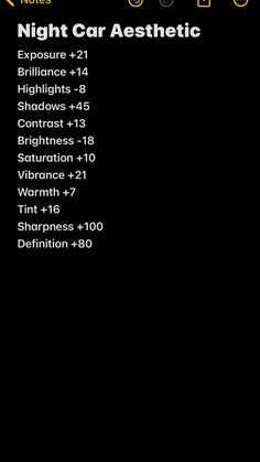 the night car aesthetic list is displayed in this screenshote image, with an arrow pointing