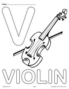 the letter v is for violin coloring page with an image of a violin on it