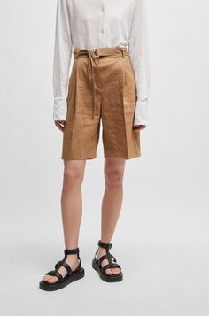 BOSS - Relaxed-fit shorts in a stretch linen blend Taylor Swift 2024, Boss Suits, Watch Cap, Travel Uk, Business Shoes, Special Occasion Outfits, Clothing Essentials, T-shirt Polos, Cardigan Jacket