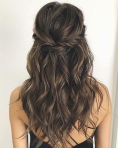 Medium Brunette Hair, Partial Updo, Wedding Hair Half, Half Updo, Bridesmaid Hairstyles