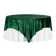 a round table with a silver and white skirt on it's side, in front of a white background