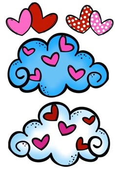 some hearts and clouds on a white background